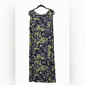 Danny & Nicole Womens Black and Green Floral Sleevelesss Midi Sheath Dress Sz 2X